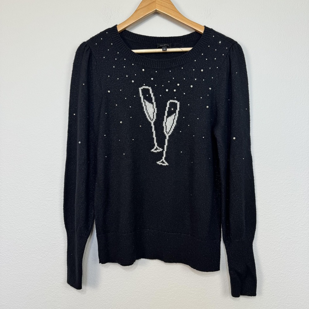 Talbots Sweater Women's Small Black Champagne Glasses Pullover Holiday Party